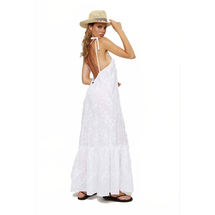4Giveness Abito Da Spiaggia Lungo Pizzo Bianco Donna