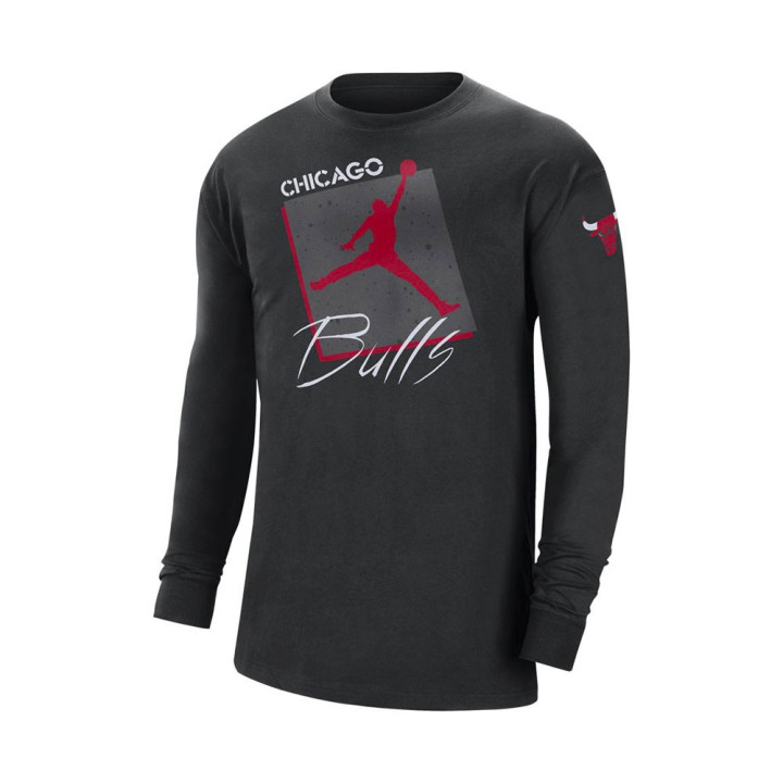 Nike T-Shirt Basket Nba Chicago Jordan Max90 Ls Nero Uomo