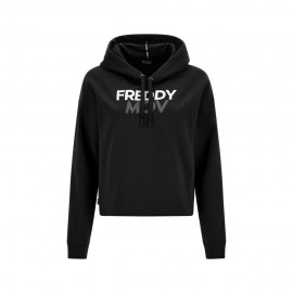 Freddy Felpa Palestra Senza Zip Con Cappuccio Nero Logo Donna