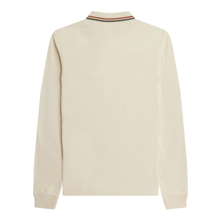 Fred Perry Polo Manica Lunga Bordino Bianco Uomo