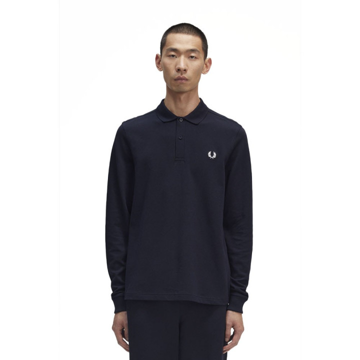 Fred Perry Polo Manica Lunga Logo Blu Uomo