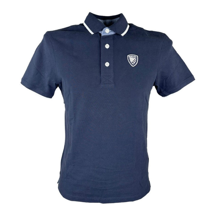 Blauer Polo Mezza Manica Logo Ricamato Blu Uomo