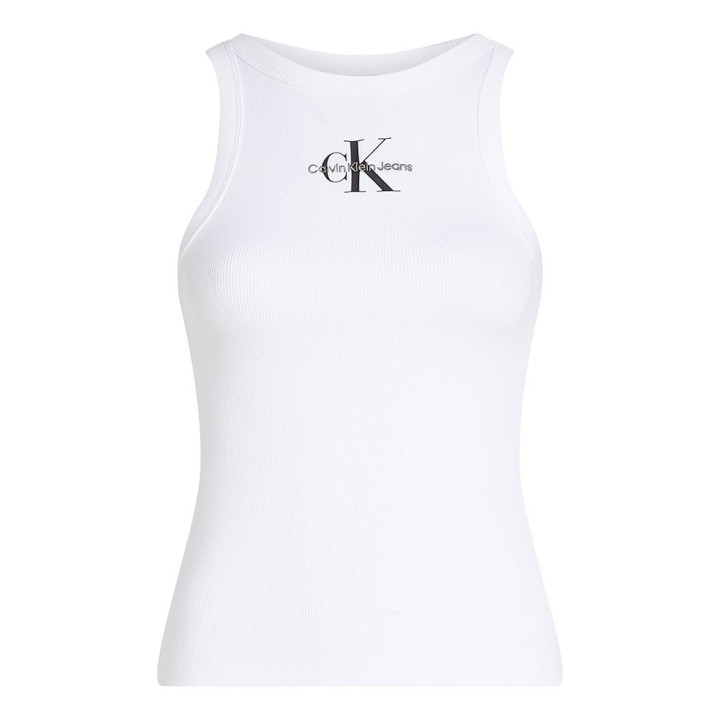 Calvin Klein Canotta Slim A Costine Con Monogramma Bianco Donna