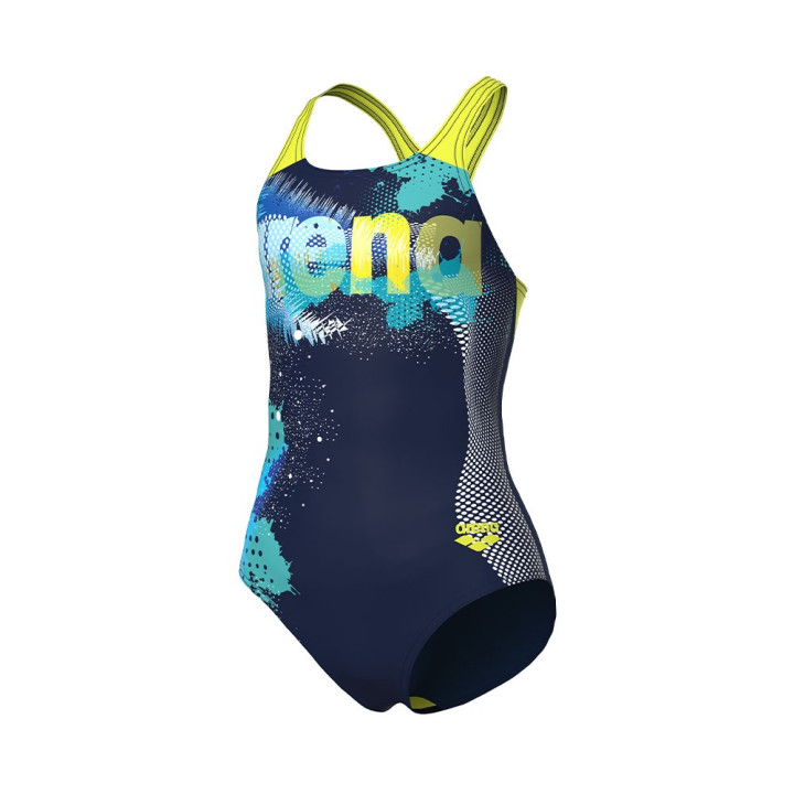 Arena Costume Intero Piscina Light Tricks Navy Giallo Bambina