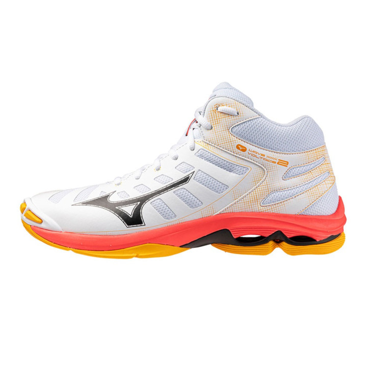 Mizuno Wave Voltage 2 Mid Bianco Arancio Argento - Scarpe Pallavolo Uomo