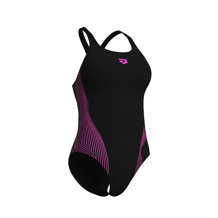 Arena Costume Intero Piscina Lily Con Reggiseno Interno Nero-Rosa Donna