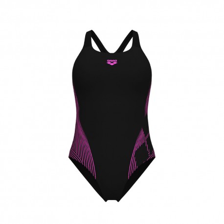 Arena Costume Intero Piscina Lily Con Reggiseno Interno Nero-Rosa Donna