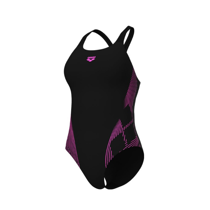 Arena Costume Intero Piscina Lily Con Reggiseno Interno Nero-Rosa Donna