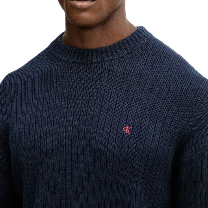 Calvin Klein Maglia Maniche Lunghe Girocollo Logo Piccolo Blu Uomo