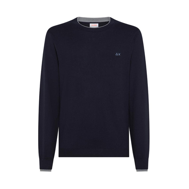 Sun 68 Maglia Maniche Lunghe Girocollo Doppio Collo Blu Uomo