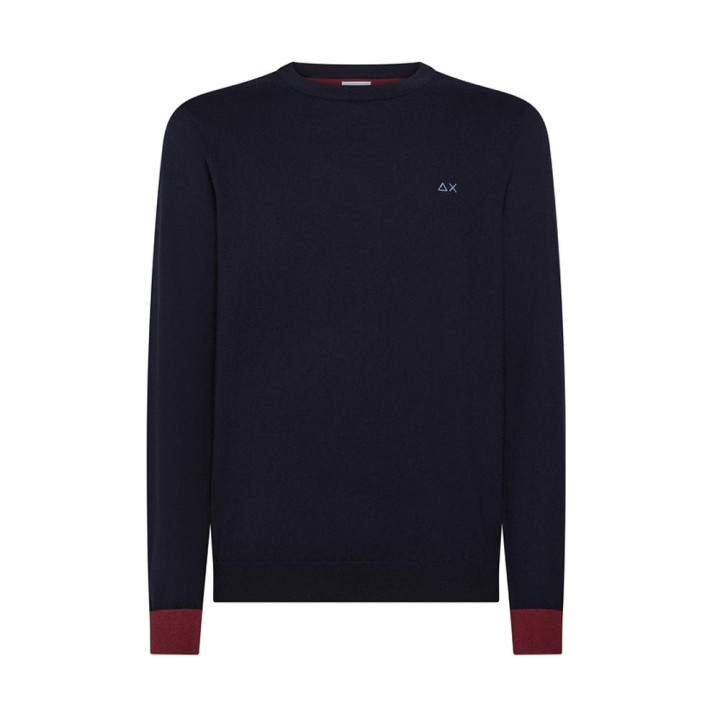 Sun 68 Maglia Maniche Lunghe Toppa Polsini Contrasto Blu Uomo