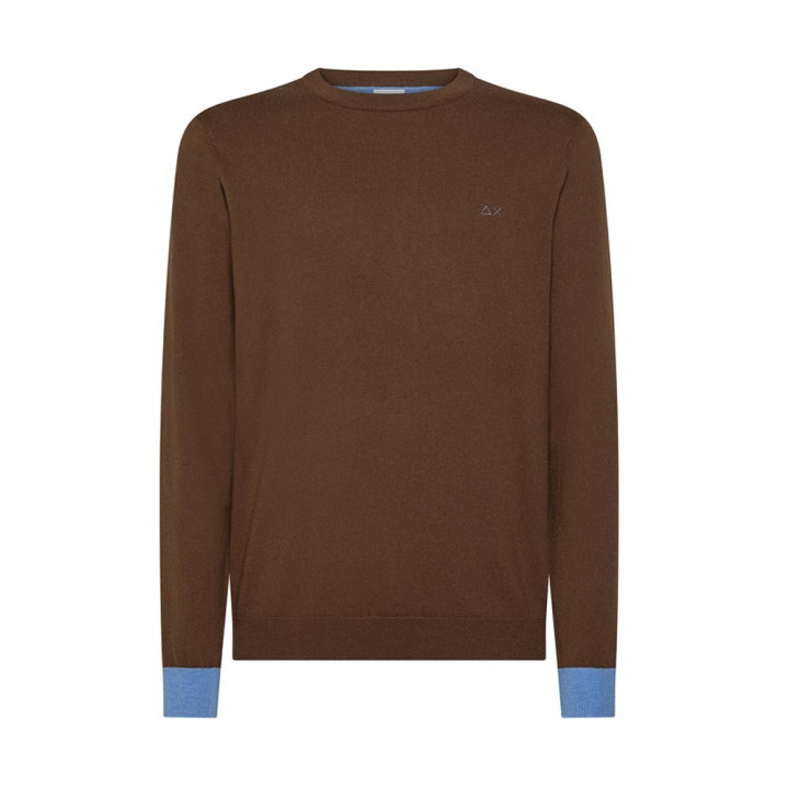 Sun 68 Maglia Maniche Lunghe Toppa Polsini Contrasto Marrone Uomo