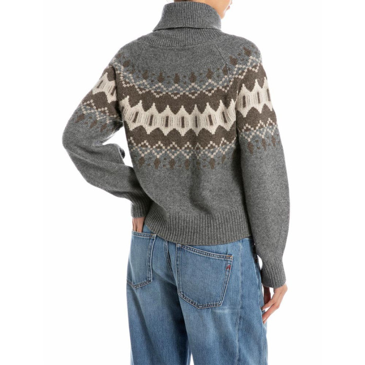 Replay Maglia Maniche Lunghe Dolcevita Grigio Donna