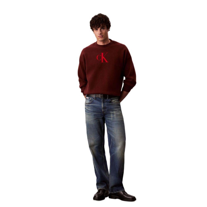 Calvin Klein Maglia Maniche Lunghe Cotton Cashmere 3D Logo Bordeaux Uomo