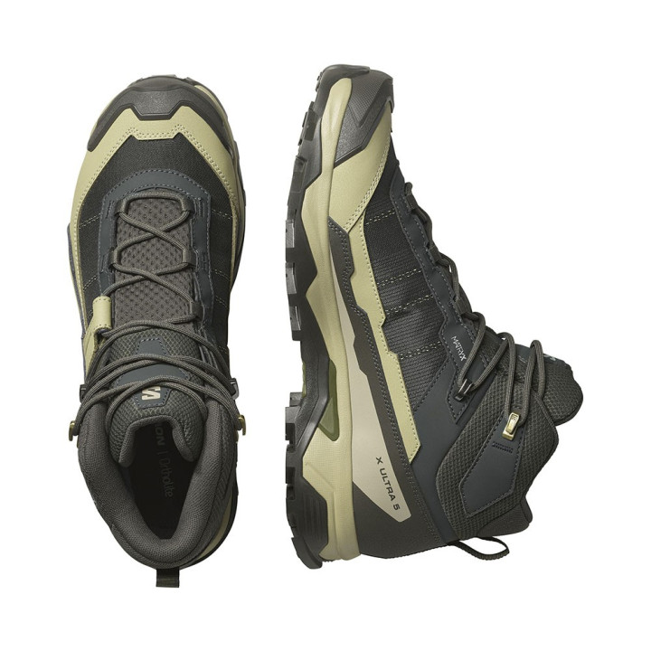 Salomon X Ultra 5 Mid GORE-TEX Peat Gray Verde Blue Nights - Scarpe Trekking Uomo