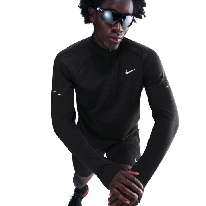 Nike Stride Maglia Running Winterized Nero Reflect Argento Uomo
