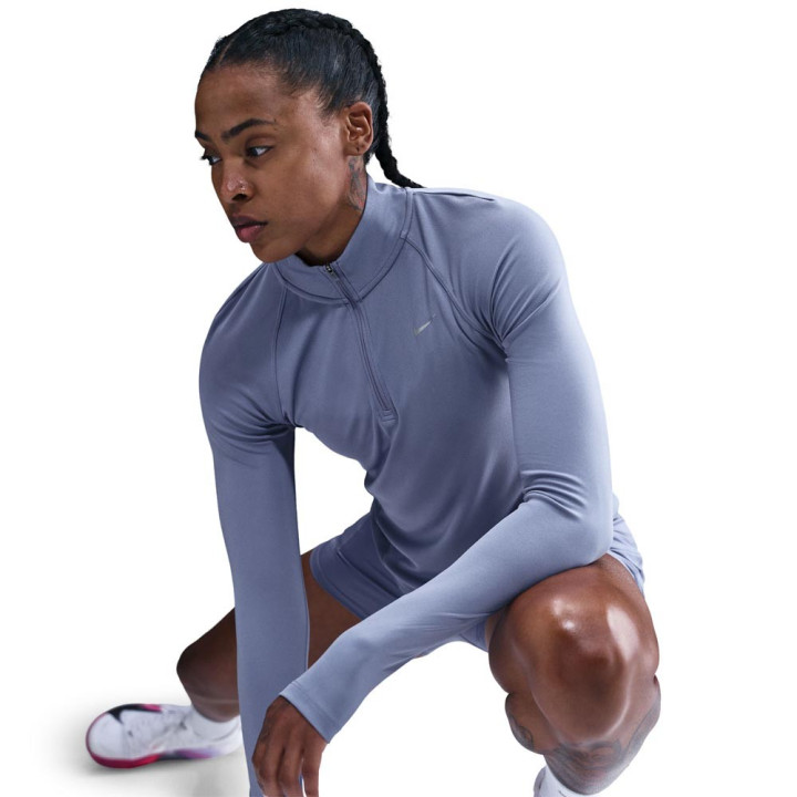 Nike Tempo Swoosh Maglia Running Hbr World Indigo Argento Donna