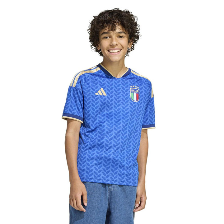 Adidas Maglia Maniche Corte Home Italia Blu Bambino