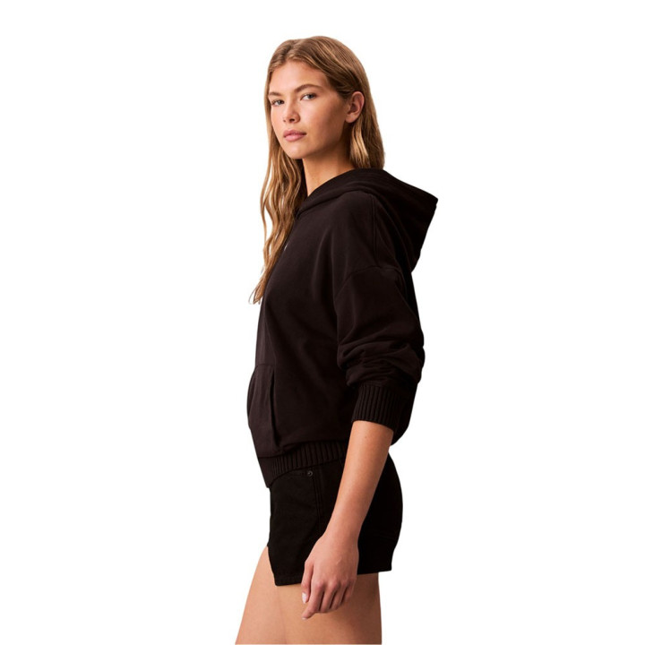 Calvin Klein Felpa Con Cappuccio Logo Piccolo Nero Donna