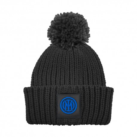 Imma Cuffia Inter Ponpon Patch Pelle Nero Azzurro