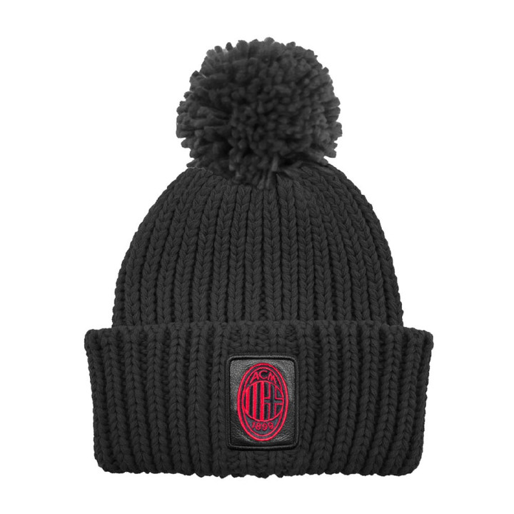 Imma Cuffia Milan Ponpon Patch Pelle Nero Rosso