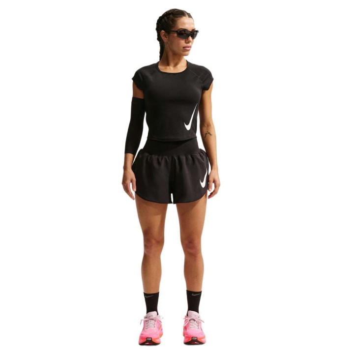 Nike T-Shirt Running Tempo Swoosh Nero Bianco Donna