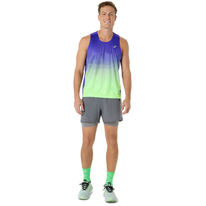 Asics Canotta Running Road Fade Cobalt Burst Illuminate Verde Uomo