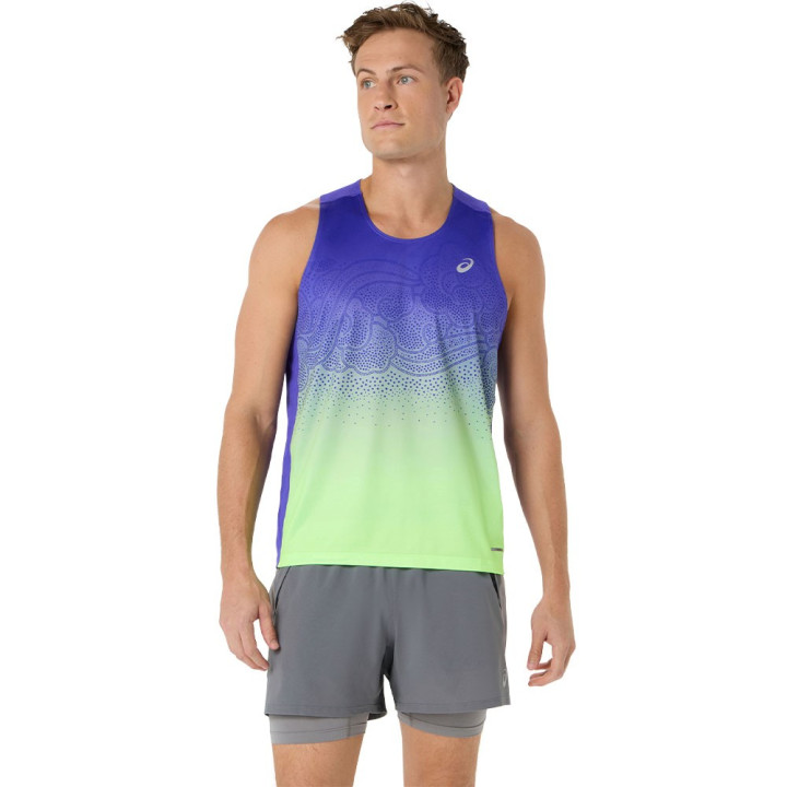 Asics Canotta Running Road Fade Cobalt Burst Illuminate Verde Uomo