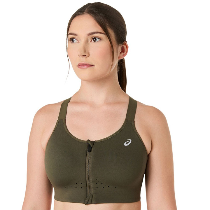 Asics Reggiseno Sportivo Road Zip Dark Olive Donna