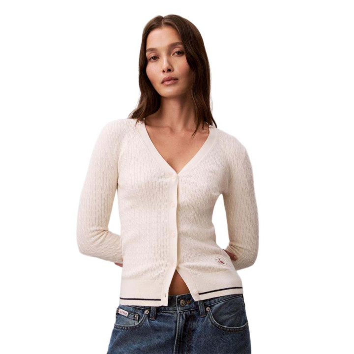 Calvin Klein Cardigan In Maglia Maniche Lunghe Bianco Donna