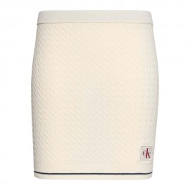 Gonna In Maglia Maniche Lunghe Microcable bianco
