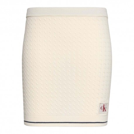 Calvin Klein Gonna In Maglia Maniche Lunghe Microcable Bianco Donna