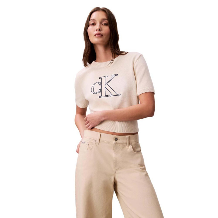 Calvin Klein Maglia Maniche Lunghe Logo Bianco Donna
