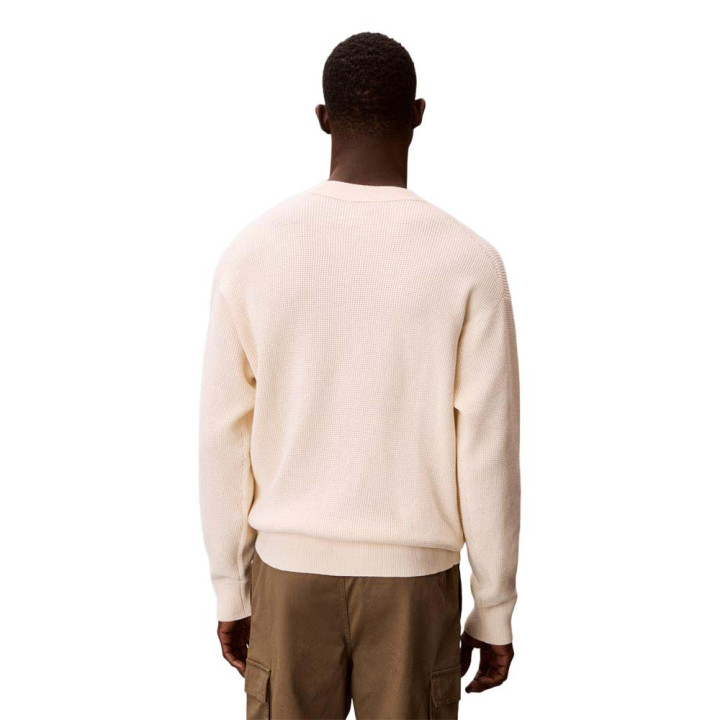 Calvin Klein Maglia Maniche Lunghe Waffle Logo Bianco Uomo
