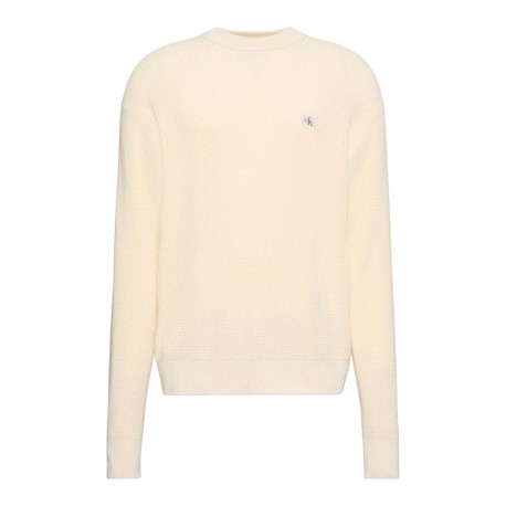 Calvin Klein Maglia Maniche Lunghe Waffle Logo Bianco Uomo