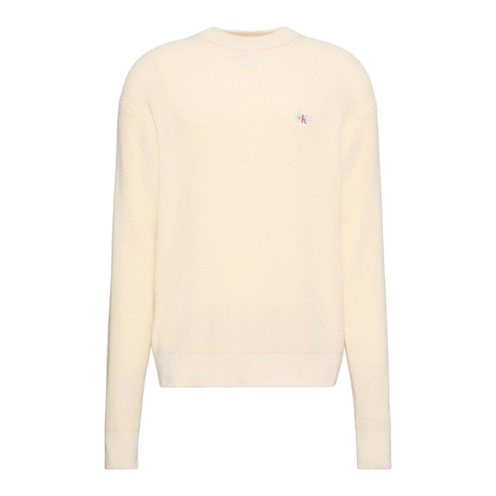 Calvin Klein Maglia Maniche Lunghe Waffle Logo Bianco Uomo