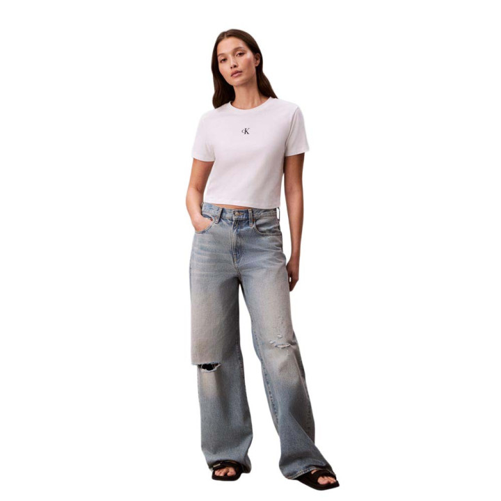 Calvin Klein Cropped T-Shirt Logo Bianco Donna