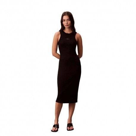 Calvin Klein Abito Rib Monologo Nero Donna