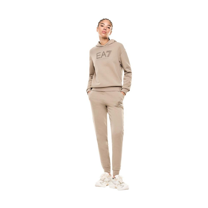 Ea7 Felpa Con Cappuccio Logo Beige Donna