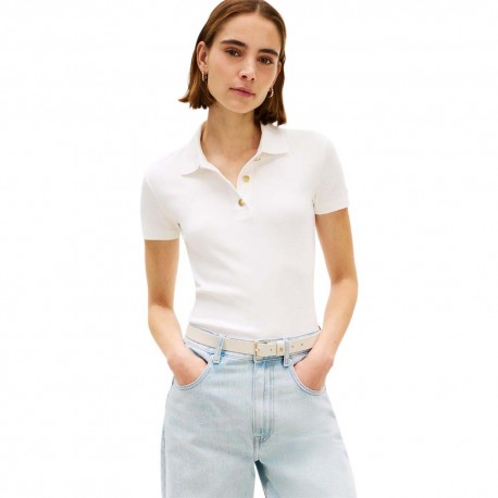 Tommy Hilfiger Polo Oro Button Bianco Donna