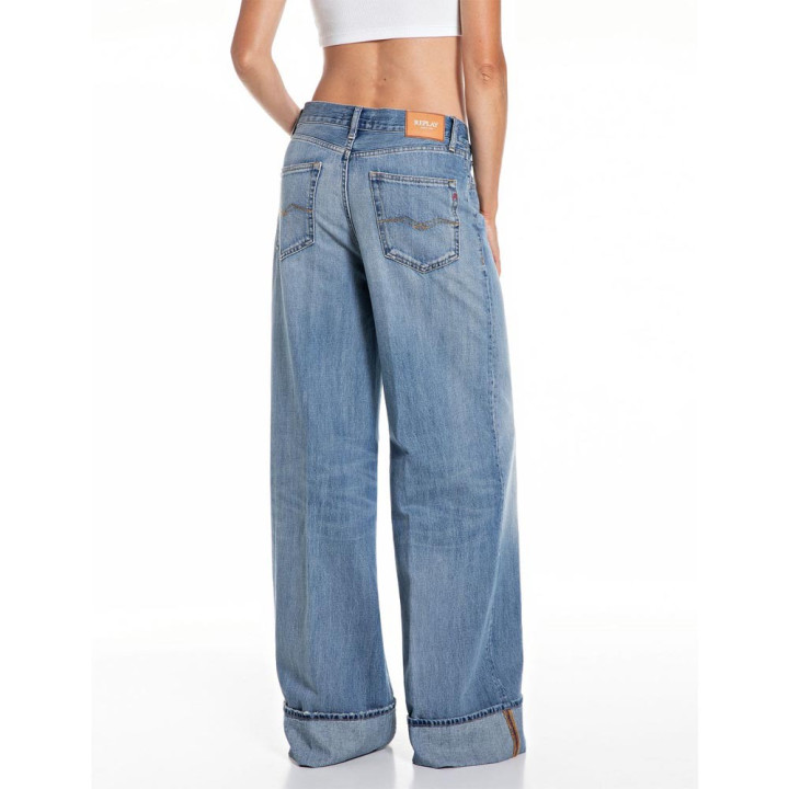 Replay Jeans Risvolto Blu Medio Donna