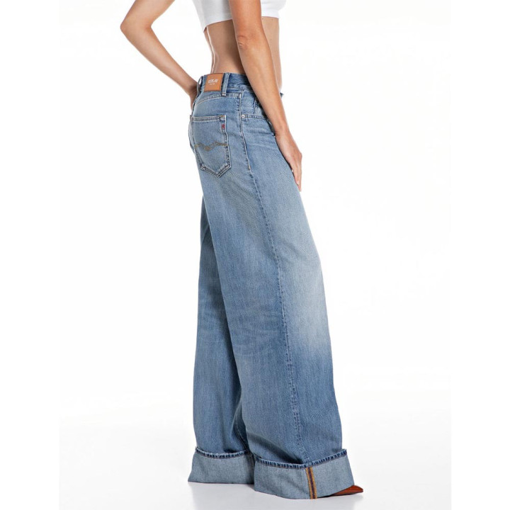 Replay Jeans Risvolto Blu Medio Donna