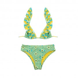 Triangolo Con Rouches E Costume Slip Chiuso azzurro
