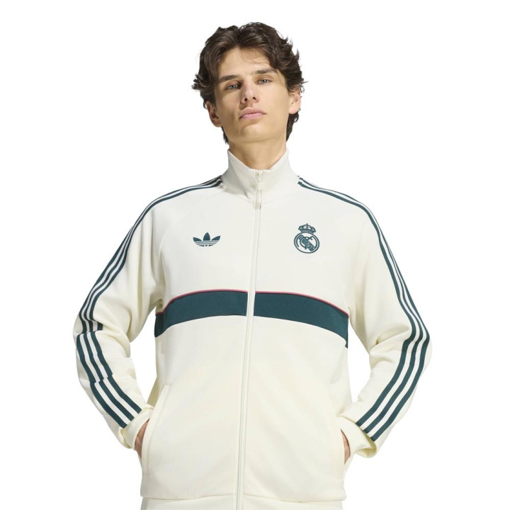 ADIDAS Originals Felpa Real Madrid Full Zip Poly Panna Verde Uomo