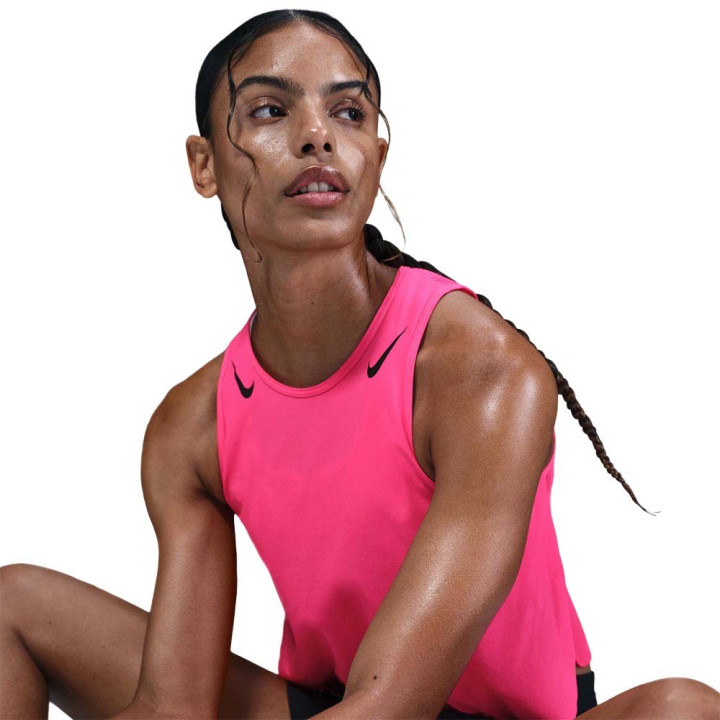 Nike Crop Canotta Running Aeroswift Hyper Rosa Nero Donna
