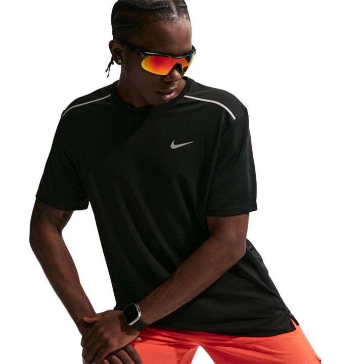 Nike T-shirt Running Miler Nero Argento Uomo