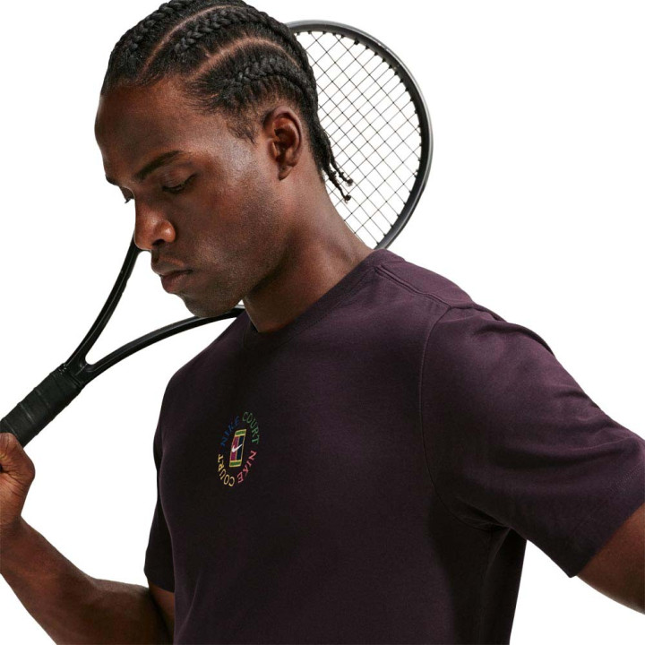 Nike T-Shirt Tennis Dri-Fit Cotton Burgundy Ash Uomo