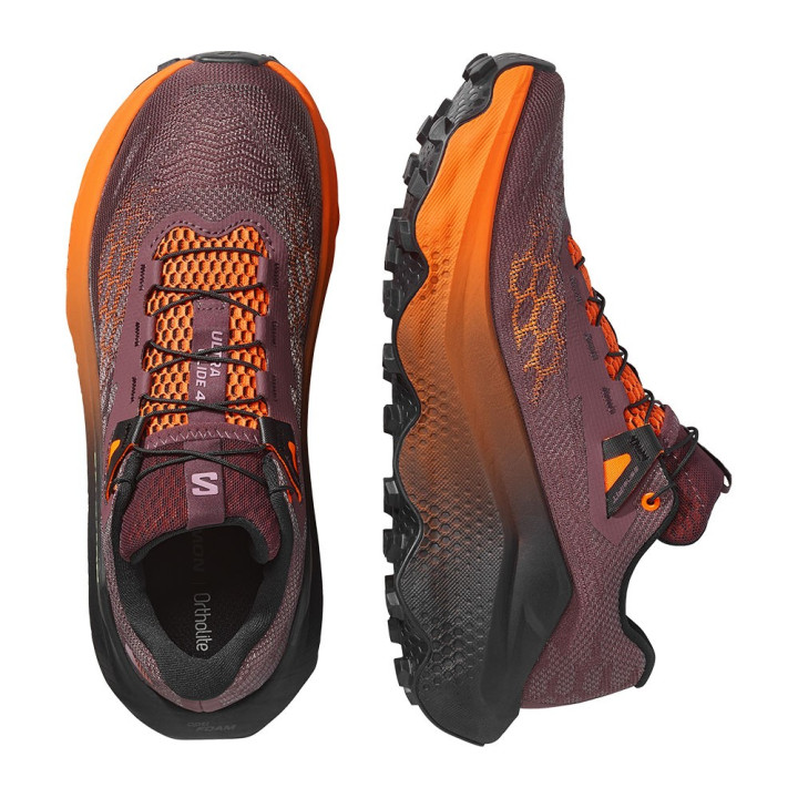 Salomon Ultra Glide 4 Huckleberry Nero Rosso Arancio - Scarpe Trail Running Donna