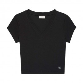Cropped T-Shirt Rib nero