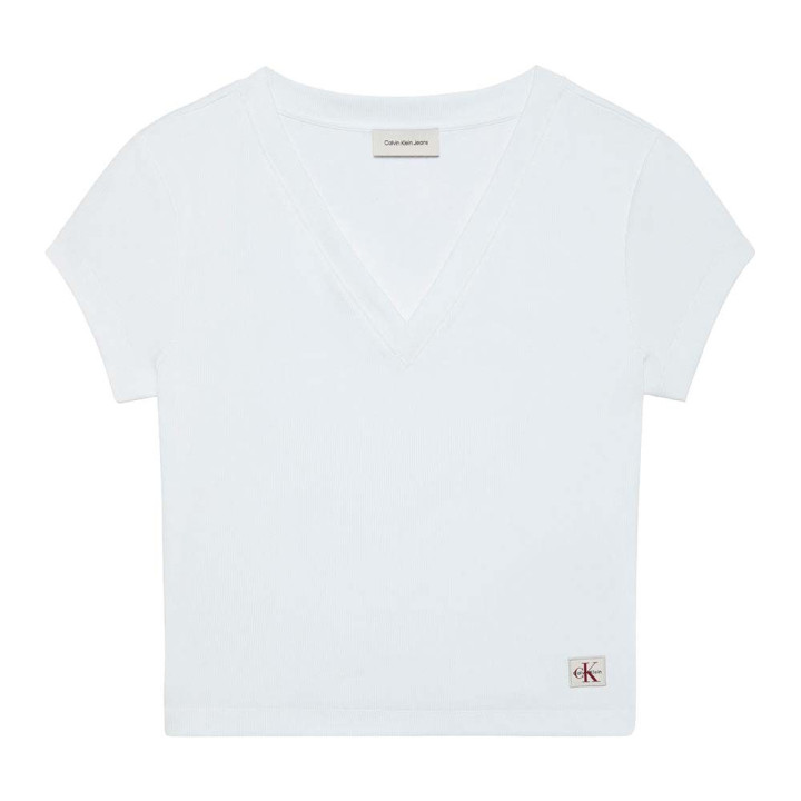 Calvin Klein Cropped T-Shirt Rib Bianco Donna